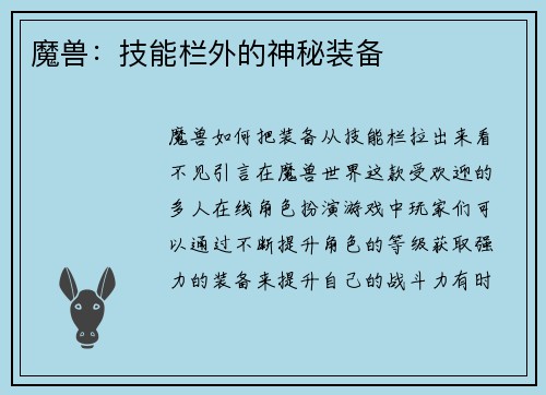 魔兽：技能栏外的神秘装备